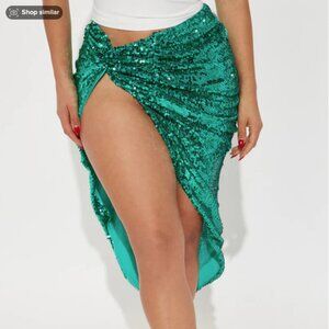 NWT Fashion Nova Part Of Your World Sequin Midi Skirt - Green L Mermaid